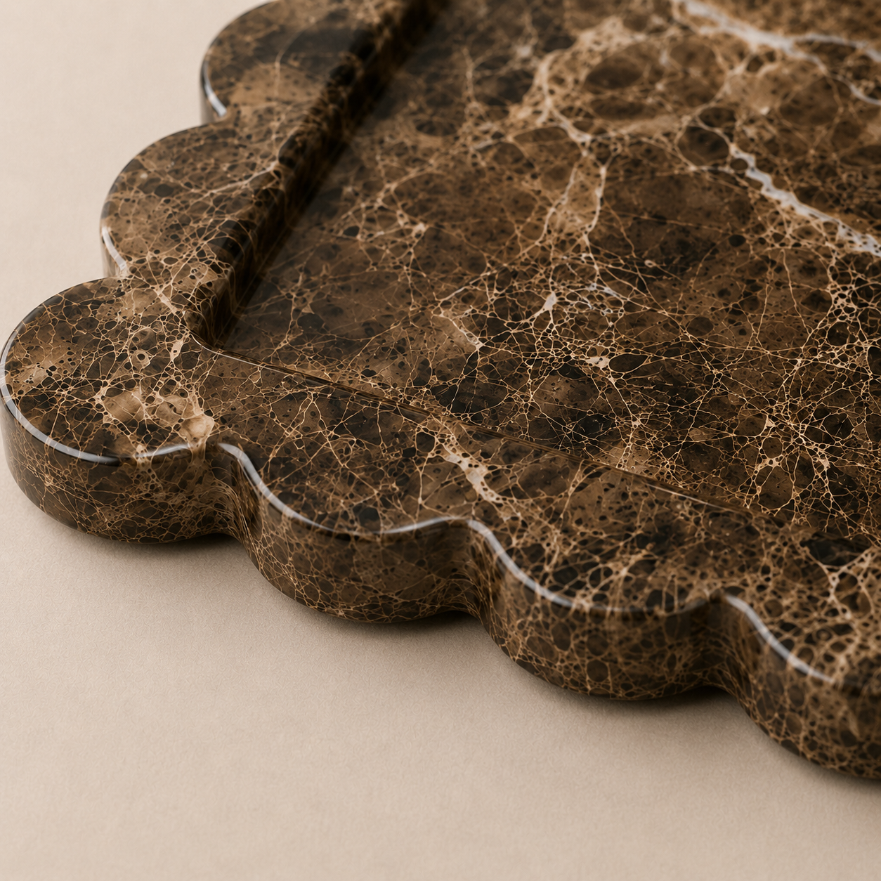 Brown Marble Square Scallop Tray