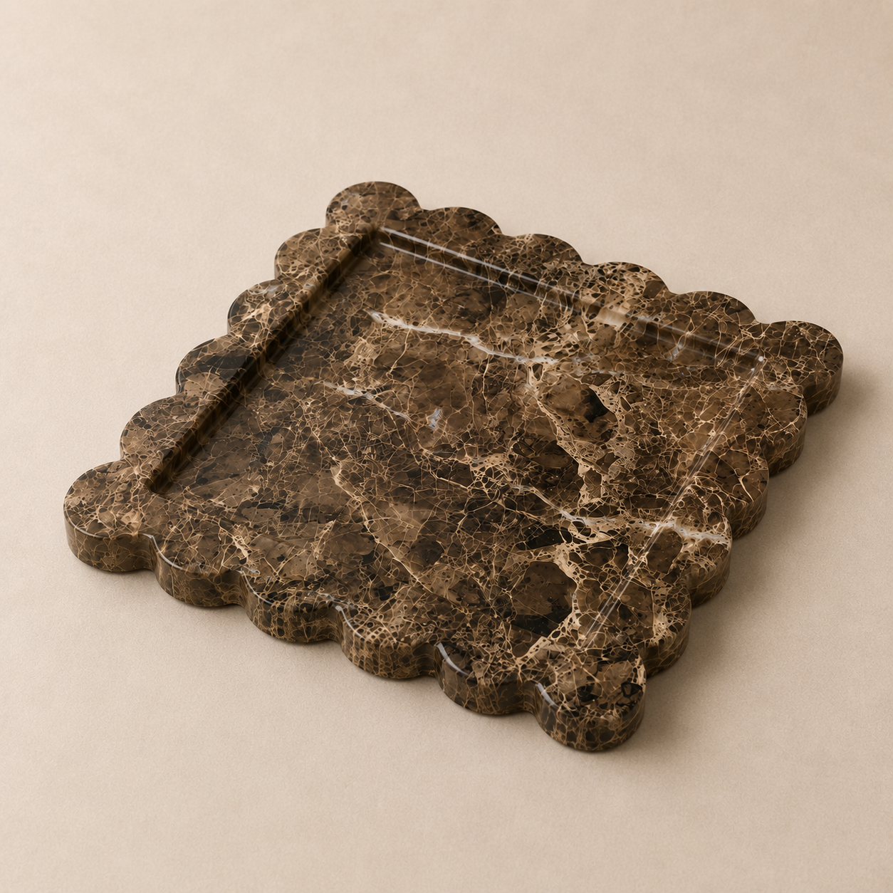 Brown Marble Square Scallop Tray