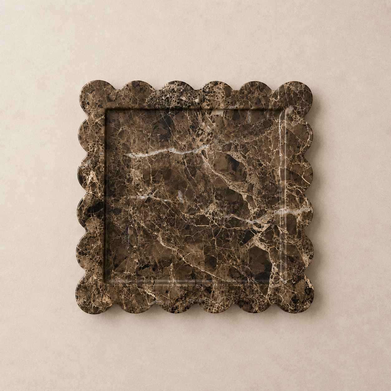 Brown Marble Square Scallop Tray