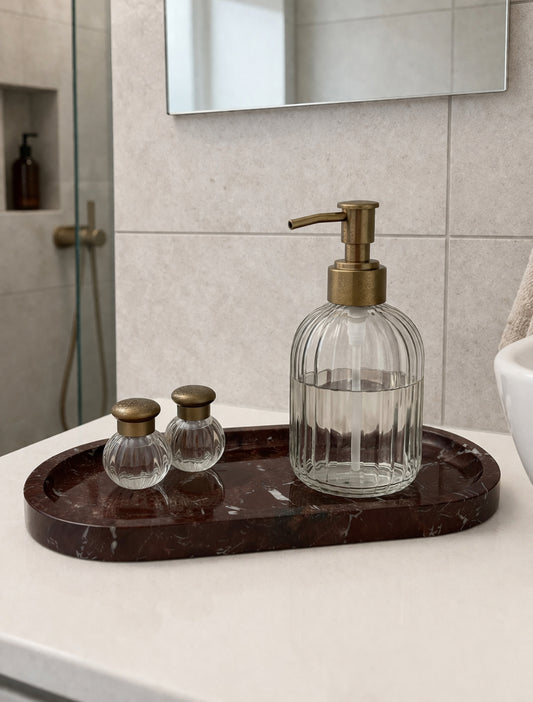 Dark oval Marble Tray | Luxury Red Stone Catchall