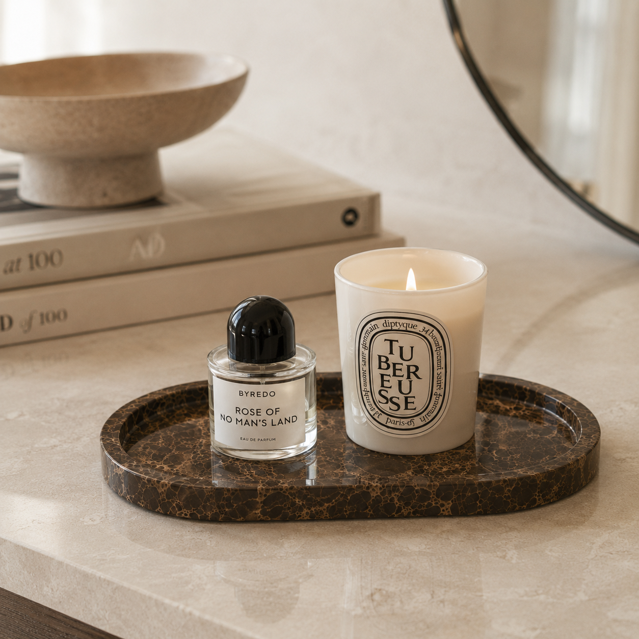 Brown Marble Oval Tray