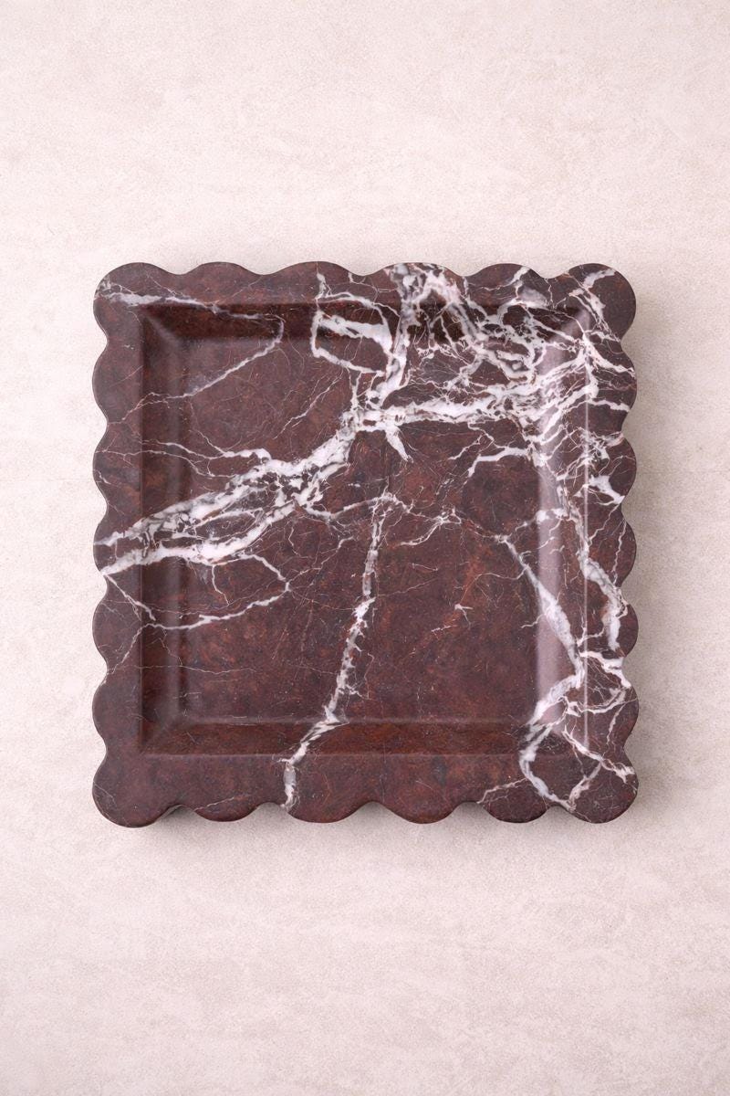 Burgundy Marble Scallop Tray