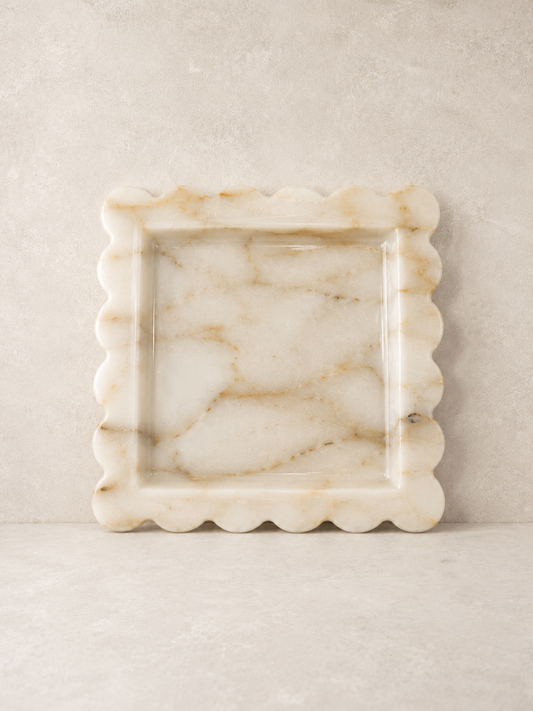 White Marble Square Scallop Tray