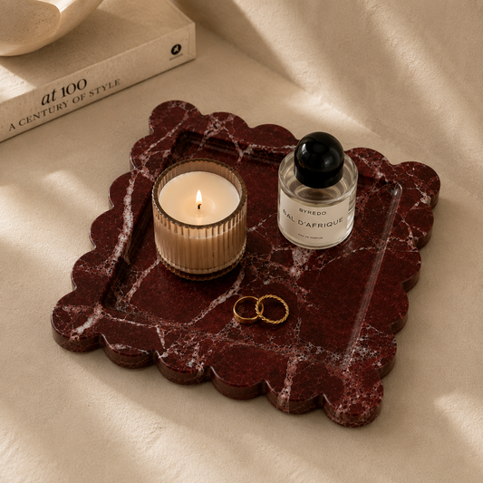 Burgundy Marble Square Scallop Tray