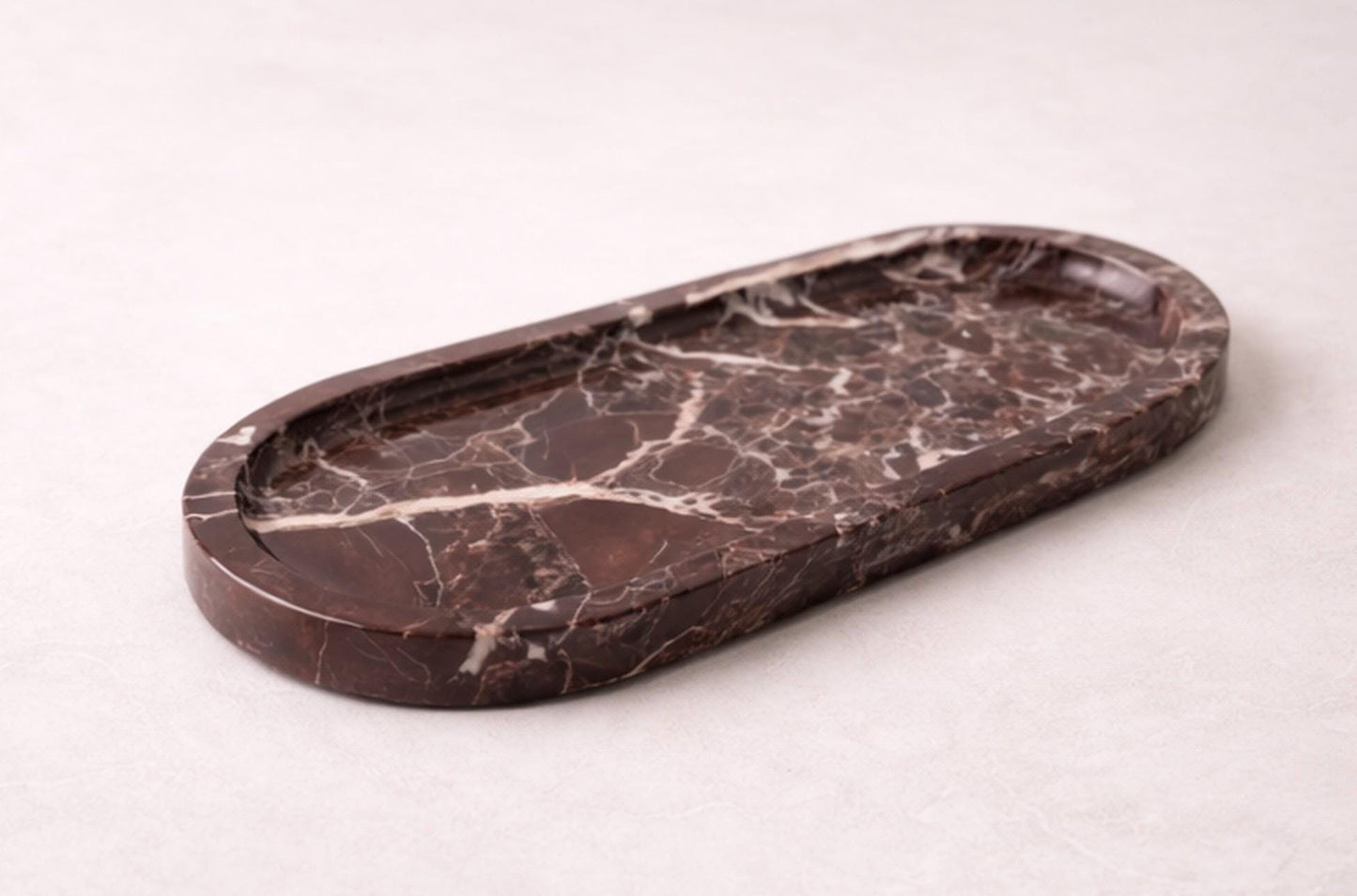 Dark oval Marble Tray | Luxury Red Stone Catchall